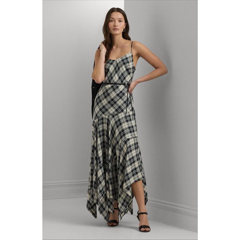Lauren Ralph Lauren Plaid Belted Herringbone Dress 10 - Picture 2 of 11